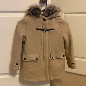 Wool Kids Coat with Faux Fur Hood